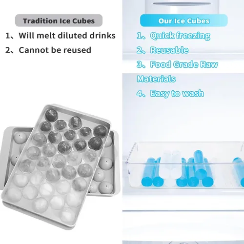 Miniatura 3 de Paquete de 12 cubitos de hielo reutilizables para bebidas, botella de agua reutilizable de congelación rápida, sin BPA, cubos de hielo de plástico