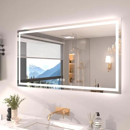 Miniatura 59 de Snowdool Espejo LED de baño, 32 x 32 pulgadas con luz frontal y retroiluminada, antivaho, espejo de tocador de baño para pared, función de memoria