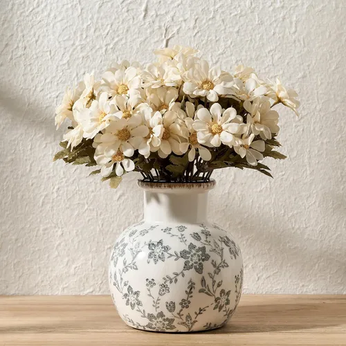 Miniatura 29 de SIDUCAL Jarrón Vintage Azul y Blanco Cerámica Chinoiserie Floral de 6 Pulgadas Jarrón Retro de Porcelana Azul y Blanca con Efecto Agrietado