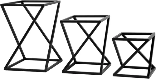 Miniatura 7 de MyGift Estantes para pizza, juego de 3 elevadores de alimentos para mesa de buffet, giratorios, geométricos, mate, de metal, apilables