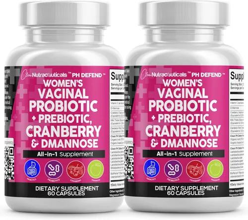 Clean Nutraceuticals Probióticos Vaginales para Mujeres + Prebióticos 20 Mil Millones Pastillas de Arándano con D-Manosa 500 mg para la Salud del