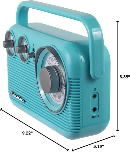 Miniatura 9 de Studebaker SB2003 Radio AM FM portátil retro Altavoz incorporado Alimentado por CA/batería Cable de entrada auxiliar (paquete) (Turquesa)