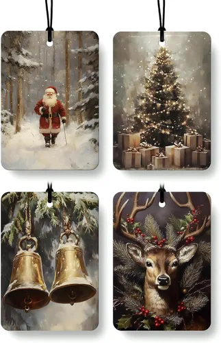 Miniatura 20 de Ambientador de aire bohemio de Navidad para automóvil, 4 piezas, feliz y brillante, Navidad, Papá Noel, ambientador colgante para autos, armario