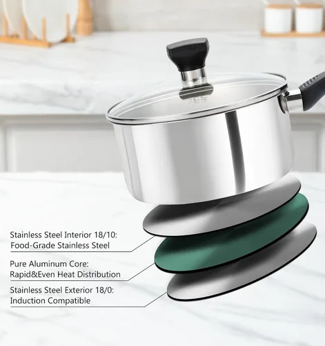 Miniatura 2 de KOCH SYSTEME CS Sartén de acero inoxidable con tapa, juego de cacerolas de acero inoxidable de 1 cuarto de galón, 2 cuartos y 3 cuartos de galón
