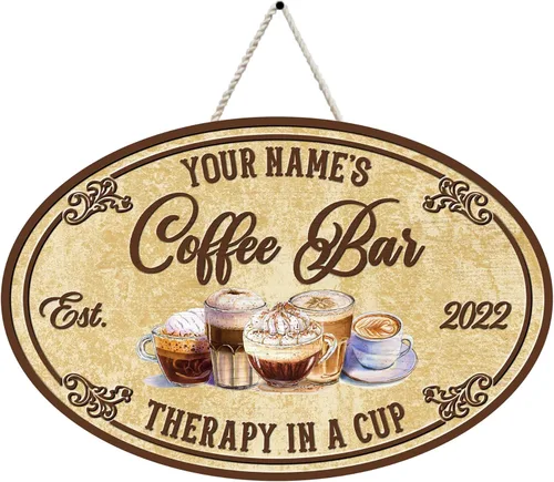 Miniatura 26 de Letrero de madera personalizado para barra de café, terapia en una taza tolerable a la gente, placa de pared para decoración de cocina, regalos