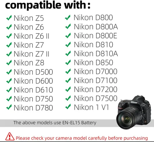 Miniatura 3 de Glorich EP-5B Acoplador DC EN-EL15 EN-EL15a Batería ficticia EH-5 Adaptador de fuente de alimentación de CA Conector de alimentación para Nikon 1 V1