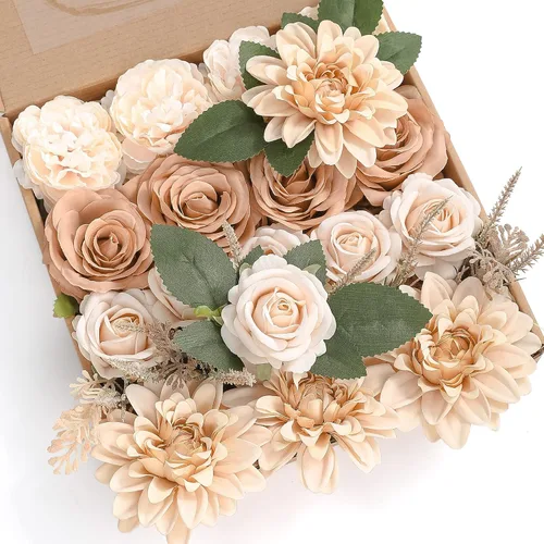 YYHUAWU Caja Combo de Flores Artificiales Color Degradado Hoja de Flor con Tallos para DIY Ramos de Boda Centros de Mesa Baby Shower Fiesta Color