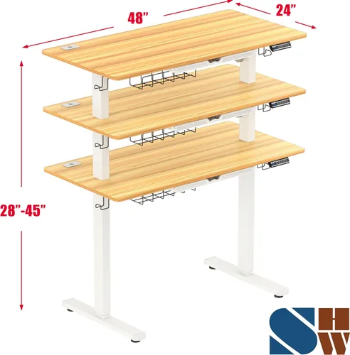 Miniatura 3 de SHW Escritorio de pie eléctrico de altura ajustable de 48 pulgadas con cajón, preajuste de memoria y bandeja de gestión de cables, roble