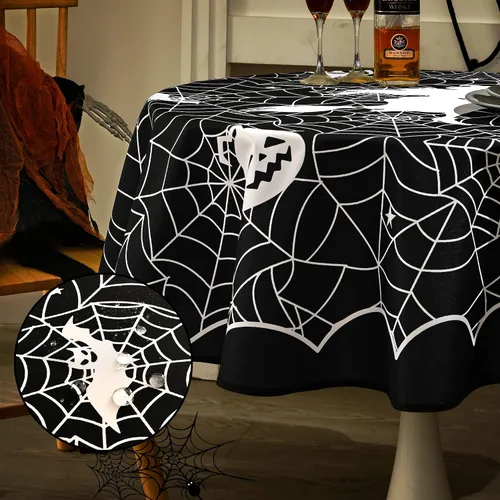 Miniatura 8 de MikiUp Mantel redondo de Halloween, mantel decorativo de tela de araña, impermeable y lavable, para fiestas, cocina, comedor, interiores