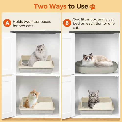 Miniatura 4 de MAHANCRIS Caja de Arena Cerrada para 2 Gatos, Mueble de Caja de Arena Oculta con Almohadilla Rascadora, Recinto de Cajas de Arena Dobles, Baño