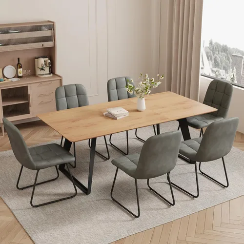 Miniatura 29 de ZckyCine Mesa de Comedor Moderna de Mediados de Siglo y Sillas para 4 Rectangular de Madera Expandible que Ahorra Espacio Multifuncional Marrón
