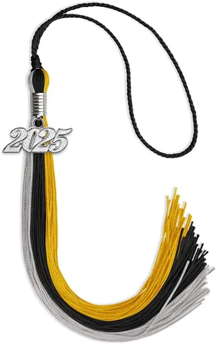 Miniatura 21 de Endea Graduation Borla de triple color con gota de fecha plateada (negro/dorado/granate, 2020)