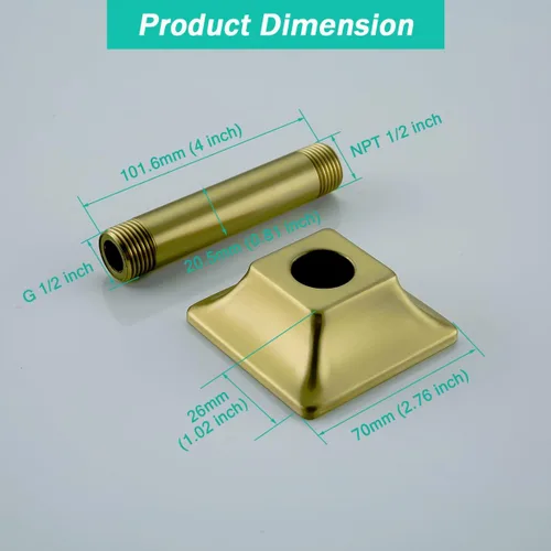 Miniatura 2 de Brazo de ducha montado en el techo de 4 pulgadas, extensión de cabezal de ducha dorado con escudo único a juego, conexión estándar de 1/2 pulgada