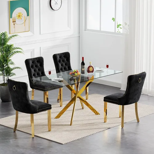 Miniatura 34 de Juego de 4 mesas de comedor de cristal para 4, juego de 4 mesas y sillas de cocina modernas, juego de mesa de comedor de cocina de 5 piezas con mesa