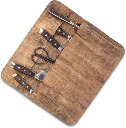 Miniatura 3 de Bolsa de rollo de cuchillos Cuero Genuino - Bolsa de cuchillos de chef 7 ranuras - Estuche de cuero para cuchillos Sam marrón (Brown/Antique)