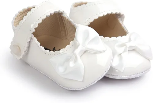 Miniatura 5 de Fire Frog Baby Girls Mary Jane Burnish Pu Leather Bowknot Pincess Prewalker Christening Baptism Crib Shoes