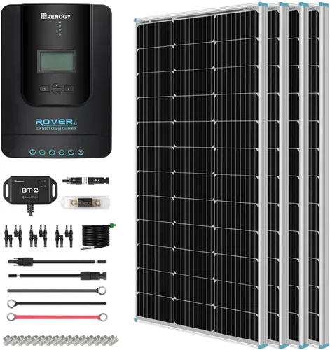 Miniatura 7 de Renogy - Kit de panel solar monocristalino para RV de 400 vatios y 12 voltios, kit fuera de la red, con controlador de carga Adventurer LCD PWM