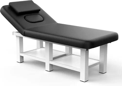 Miniatura 11 de Mesa de masaje estacionaria plegable con respaldo y espacio de almacenamiento, 6 patas cuadradas con marco de metal de piel sintética, 30.5 pulgadas