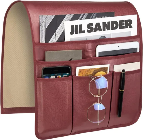 Miniatura 14 de Teniux Soporte para Control Remoto de Cuero Sintético Organizador de Reposabrazos con 6 Bolsillos para sillón reclinable sofá, Organizador de Sillón
