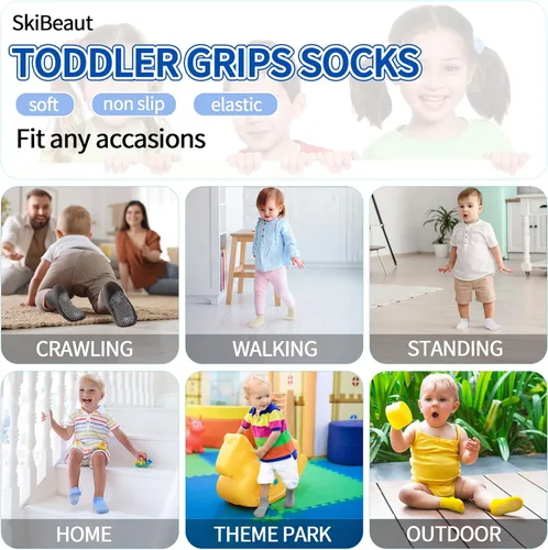 Miniatura 6 de SkiBeaut 12 pares de calcetines antideslizantes para niños y niñas con agarres, calcetines antideslizantes para niños pequeños de 1 a 7 años