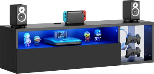 Miniatura 7 de SogesPower Soporte flotante para TV montado en la pared con luces, soporte de TV LED, centro de entretenimiento flotante con almacenamiento