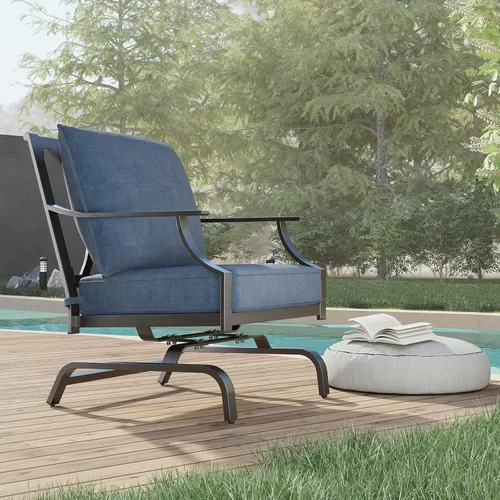 Miniatura 3 de Grand patio Sillas para exteriores, mecedoras para exteriores, juego de 2, sillas de asiento de patio con cojines de olefina, color azul pavo real