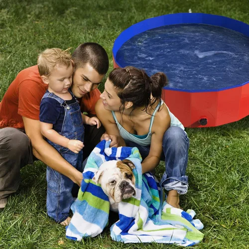 Miniatura 5 de PETMAKER - Piscina portátil para perros grandes, bañera plegable de plástico con drenaje y bolsa de transporte para mascotas y juegos en el patio