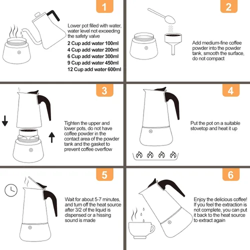 Miniatura 9 de Cafetera Moka de acero inoxidable, 9 tazas de 450ml (15.2 fl oz), cafetera de café expreso para estufa, cafetera estilo clásico italiano, Greca