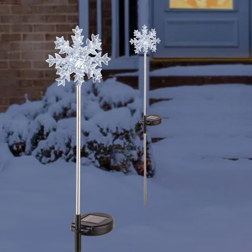 Miniatura 13 de Alpine Corporation Juego de 2 estacas solares de jardín de muñeco de nieve de 34 pulgadas de alto con luces LED de fibra óptica blanca, juego de 2