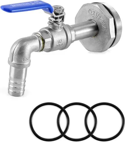 Miniatura 2 de QWORK Grifo de tambor para tambor de acero y plástico de 55 galones, grifo de barril de acero inoxidable de 2 pulgadas con salida de 90 grados 3/4 1