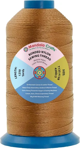Miniatura 230 de Mandala Crafts - Hilo de nailon para coser cuero, tapicería, mezclilla y para trenzar el pelo; resistente, 1500 yardas, tamaño 69 T70 Marrón
