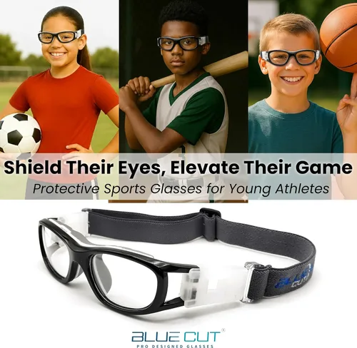 Miniatura 2 de BLUE CUT Gafas de baloncesto de seguridad para niños para deportes al aire libre, fútbol, fútbol, antiniebla, reemplazables a lentes recetadas