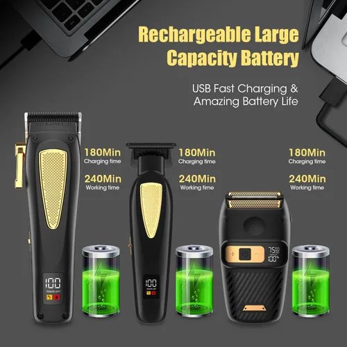 Miniatura 5 de Cortadora de pelo para hombre, inalámbrica, afeitadoras eléctricas para hombres, juego de cortapelos profesional para corte de pelo, kit de aseo
