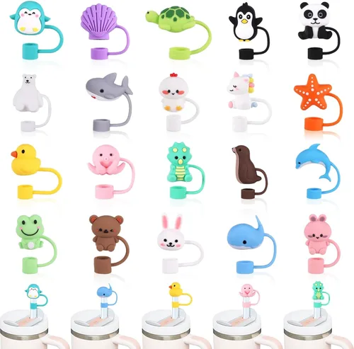 20 tapas de paja de animales compatibles con Stanley Cup, de silicona, reutilizables, para vasos de 30 y 40 onzas, accesorios de 0.394 in