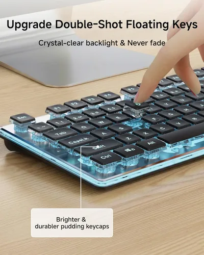 Miniatura 4 de SEUNKWANG EWEADN V3 Combo de Teclado y Mouse Inalámbrico con Retroiluminación Azul, Panel Metálico, Teclado y Mouse de Computadora Recargable Negro