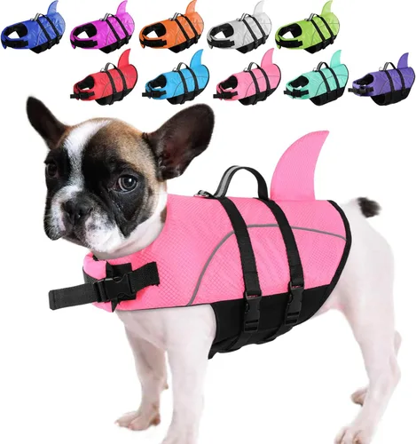 Miniatura 15 de Chaleco salvavidas para perros Ripstop, chaleco salvavidas de tiburón para perros, salvavidas de seguridad con alta flotabilidad y asa de elevación