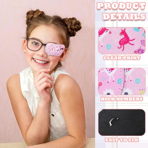 Miniatura 3 de Weewooday 20 parches para ojos para niños y niñas, parches de ojos surtidos de dibujos animados reutilizables con patrones de flores de arcoíris