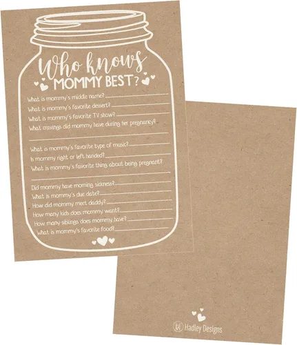 Hadley Designs Juegos de baby shower para 25 invitados – Kraft Who Knows Mommy Best Baby Shower Game, juegos de baby shower para niños y niñas,