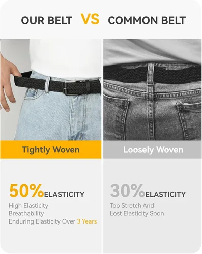 Miniatura 6 de CHAOREN Cinturón elástico para hombre, paquete de 2 - Cinturones trenzados de 1 3/8" para golf para hombres - Elástico casual para pantalones y jeans