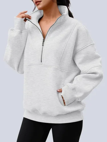 Miniatura 2 de AUTOMET - Sudaderas con capucha de cuarto de cremallera para mujeres, sudaderas de forro de vellón holgadas con cuello alto falso para adolescentes