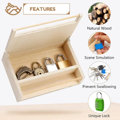 Miniatura 5 de Woodtoe 8 piezas de juguete de cerradura y llave Montessori, juguetes Montessori para niños pequeños de 3, 4, 5 años, juego de herramientas