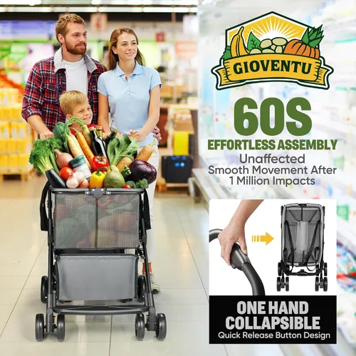 Miniatura 4 de Carrito de compras plegable con ruedas, carritos de comestibles multiusos de 80 libras con ruedas de 360° y bolsa extraíble, carritos de compras