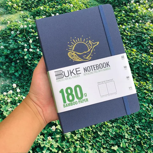 Miniatura 5 de BUKE Cuaderno de cuadrícula de puntos, papel blanco de bambú de 6.35 oz/m², 5 puntos de 0.197 x 0.197 in, 160 páginas, encuadernación plana, bordes