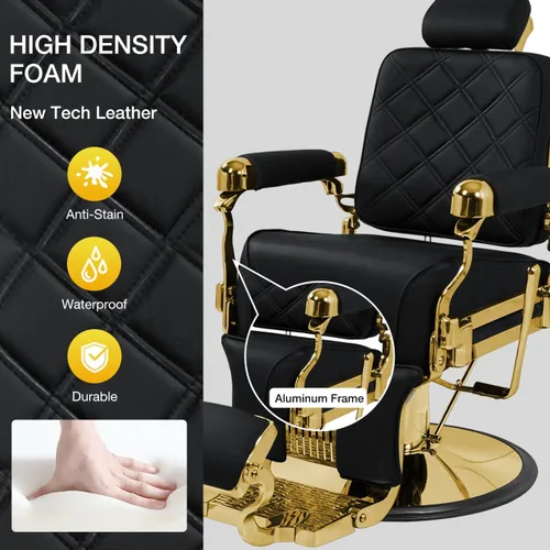 Miniatura 4 de MYS - Silla de peluquería vintage reclinable, hidráulica de alta resistencia, capacidad de 550 libras, respaldo ajustable de 160°, cuero resistente