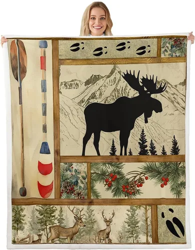 Miniatura 23 de Erosebridal Manta de vellón de animales del bosque, 40 x 50 pulgadas, con temática de caza de osos, ciervos, lobos, manta de felpa mullida