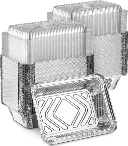 Miniatura 8 de MontoPack Bandejas Desechables para Llevar con Tapas Transparentes Recipientes de Alimentos de Papel de Aluminio con Capacidad de 1 lb con Sello