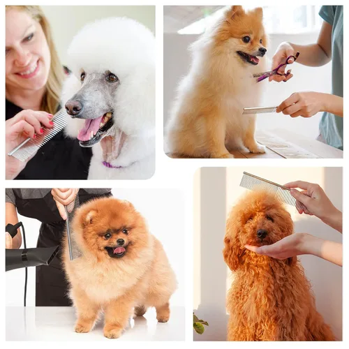 Miniatura 6 de PETTOM Herramienta de aseo de acero para mascotas, peine de mantequilla de acabado de caniche de 7 1/2 pulgadas, peines plateados para perros