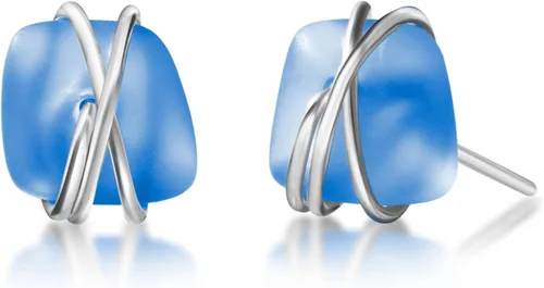 Miniatura 8 de Aretes de Cristal de Mar S990 Plata Esterlina Hipoalergénicos Hechos a Mano con Poste Aretes de Cristal de Playa Joyería Artesanal de Declaración