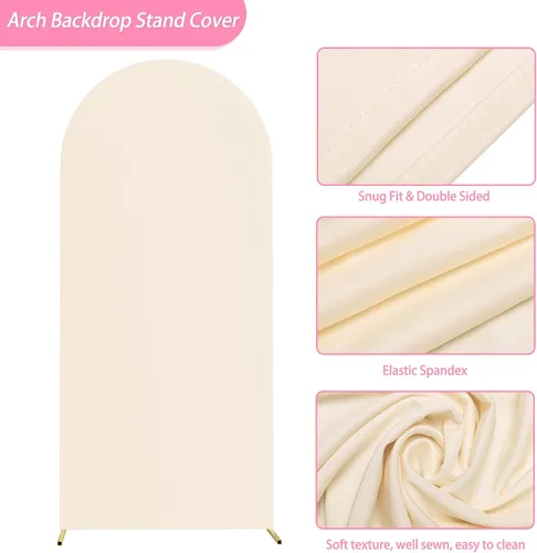 Miniatura 3 de Asee'm Cubierta de arco de boda de 6 pies, color beige, ajustada, cubierta de elastano ajustable de 2 caras, cubierta de fondo para decoración