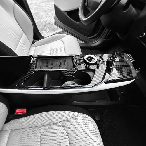 Miniatura 5 de YOUTOOCAR 2 cubiertas para panel de palanca de cambios compatibles con accesorios Kia EV6 2022-2026 (patrón de fibra de carbono)
